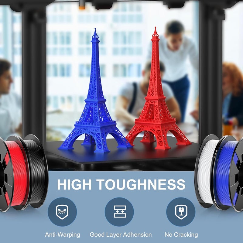 HEPHI3D 3D Printer Filament Pack 250g X 4 Spools, 1.75mm PLA Filament 3D Printing Material, Bright Color Black/White/Red/Blue, PLA Filaments for Most FDM 3D Printers - Image 4